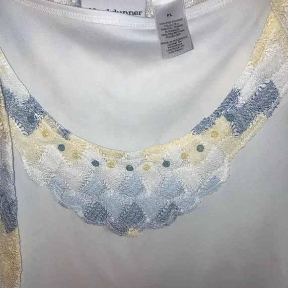 Alfred Dunner Faux Twinset Crochet Cardigan Beaded Tank Combo Petite Large - Picture 2 of 7